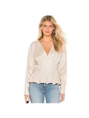 L'Academie The Lorene Blouse Oatmeal Cream Long Sleeve Tunic Blouse Size XS NWT
